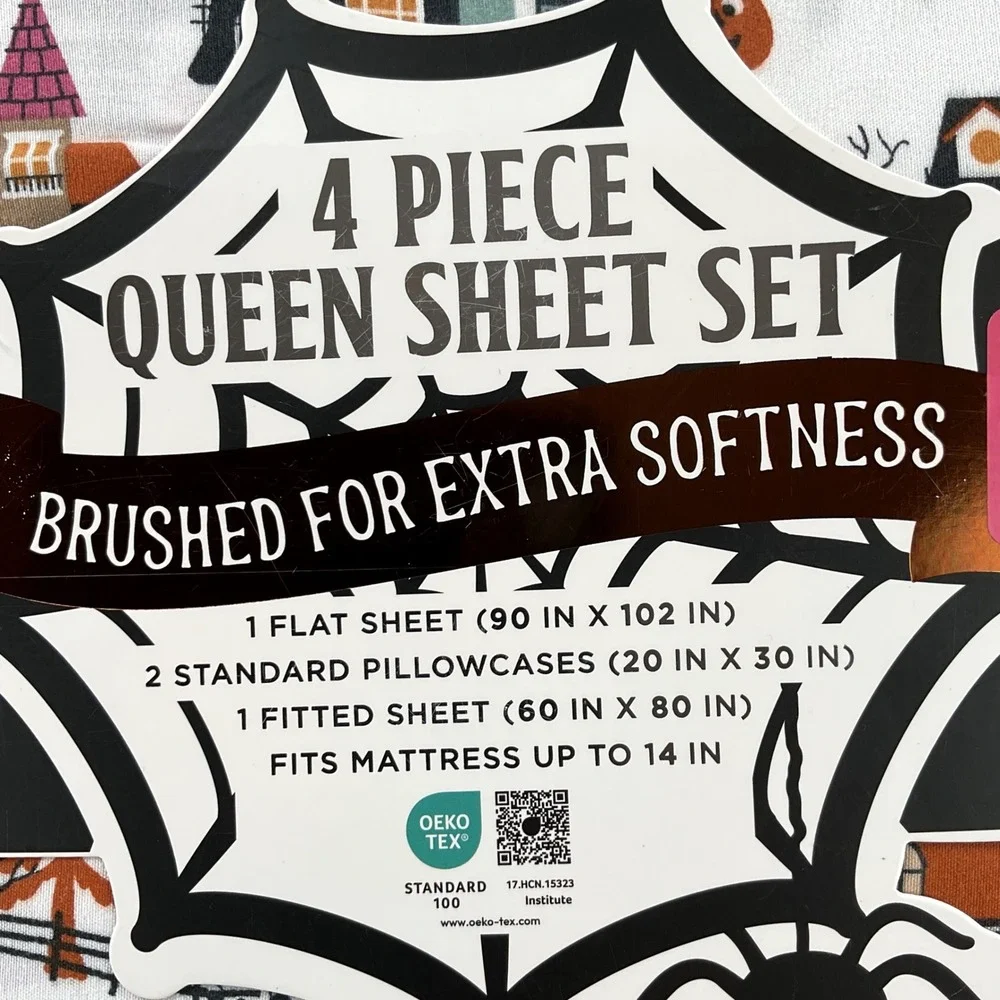 EnVogue Halloween Queen Sheet Set 4pc Haunted Village Ghost Witch Brushed Soft